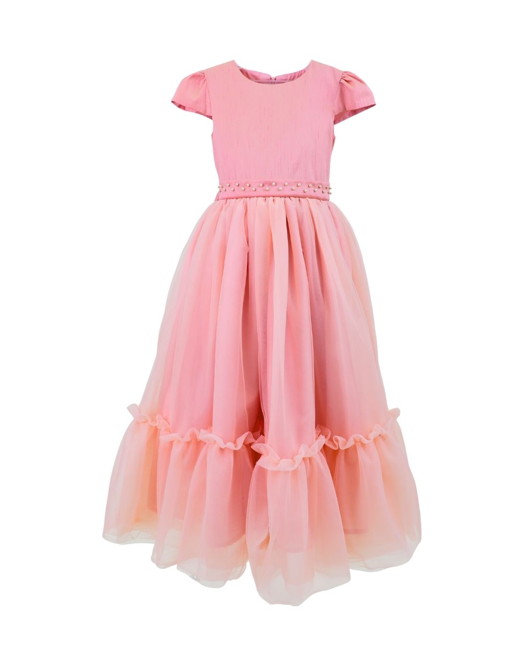 Vestido de Fiesta Largo de Tul con Cinturón de Perlas